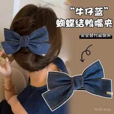Presilha de cabelo com laço de jeans estilo coreano, adequada para uso diário, simples e sofisticada, equipada com uma p
