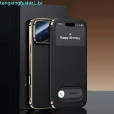 Capa De Couro Genuíno Para Iphone 17 Pro Max , Magnética Com Vista Janela , Coque Iphone17 17Pro Flip Protetor De Lente