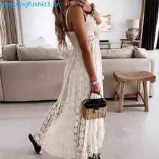 Vestido de praia boêmio sem mangas com decote H8HZ em forma de V