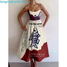 Vestido de alcinha com estampa simétrica de estilo étnico, novo modelo em promoção (28467) 0717
