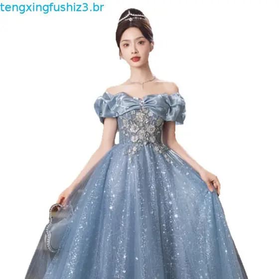 Vestido De Noite Azul Sem Ombros , Novo Modelo , Sofisticado , Luxuoso , Requintado , Luxo Leve , Nicho , Para Anfitrião