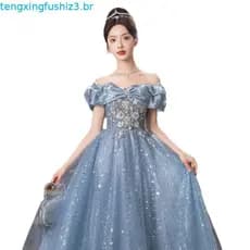 Vestido De Noite Azul Sem Ombros , Novo Modelo , Sofisticado , Luxuoso , Requintado , Luxo Leve , Nicho , Para Anfitrião