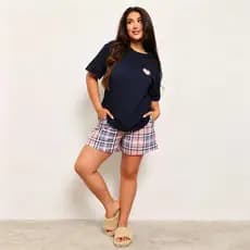 Pijamas femininos plus size de verão, soltinhos e casuais, conjunto de duas peças com shorts e manga curta para mulheres