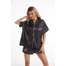 Pijama com estampa de laço, grafite, botões de seda, shorts plus size, conjunto de duas peças para uso doméstico com est