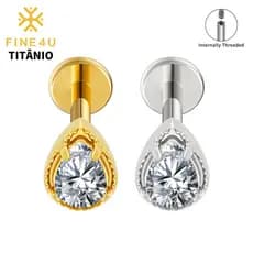 Brincos FINE4U em Liga de Titânio com Zircônia Cúbica em Forma de Gota (Adequados para Lóbulo da Orelha, Cartilagem, Oss