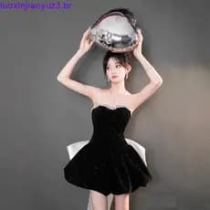Kaka Mesmo Estilo Vietnã Nicho L @ ne ci Bonito Tubo de Veludo Doce Top Bow festa Vestido Pequeno Saia