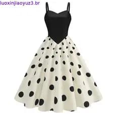 Vestido De Verão Vintage 50s Feminino Halter Envoltório Peito Bolinhas Emenda Festa Casual