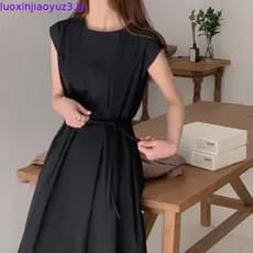 Coreano Chique Verão Novo Temperamento Elegante Gravata midi Vestido