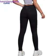 Calça Femina Preta Social Bolso comum Alfaiataria Cintura Alta Levanta Bumbum preto black Com Lycra
