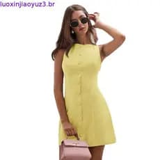 Vestido Feminino Curto em Alfaiataria com Botões Frontais Elegante Moderno Confortável Natal