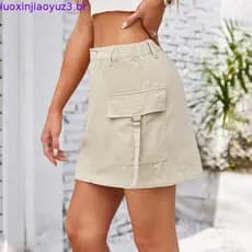 2025 Moda de Verão Saia Curta Cargo de Denim Lavado em A para Mulheres