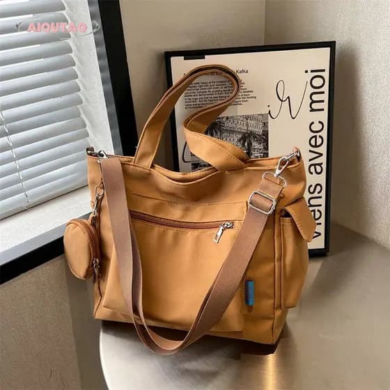 Bolsa casual feminina, bolsa de nylon, bolsa de ombro de nylon, bolsa de nylon de grande capacidade, bolsa feminina