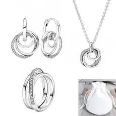 Conjunto de três peças em prata S925: anel, colar e brincos, brincos com pingente de cruz, conjunto de joias de moda fem