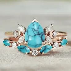 Anel com incrustação de turquesa, cor dourada vintage, estilo feminino, novo estilo boêmio, incrustação de zircônia cúbi