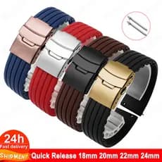 Pulseira de silicone para relógio 18mm 20mm 22mm 24mm, pulseira masculina, equipada com fivela preta e dourada, pulseira