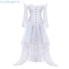 Vestido Feminino Gótico Espartilho Plus Size Overbust Vestidos Para Mulheres Fora Do Ombro Manga Comprida De Casamento R