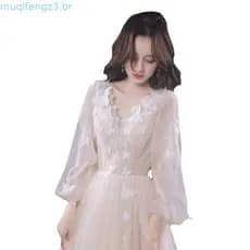 Elegante Vestido De Noite De Manga Comprida Para Mulheres Champanhe Borboleta Decoração Longo Vestidos De Baile Festa De