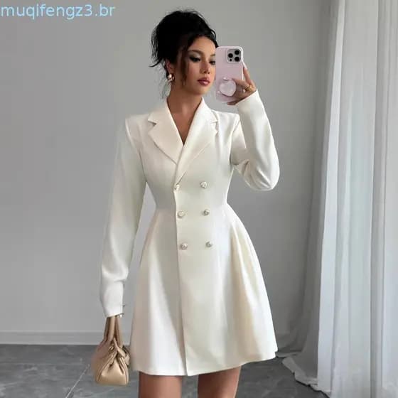 Cross-Border elegante temperamento estilo botão de manga comprida vestido curto roupas femininas 2026 outono inverno est