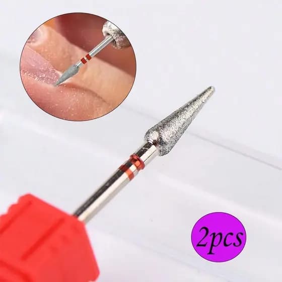 2 Pçs Cone Vermelho Prego Broca Fino Diamante Cutícula Limpo Bur Moinho Russo Manicure Elétrica