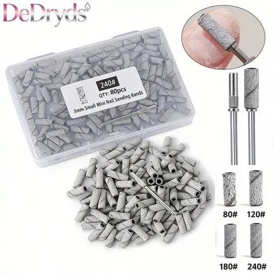 80 Peças Faixas De Lixa Brancas Para Broca Elétrica De Unhas 3mm Bits 240 De Unha Atualizada