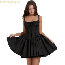 Vestido Feminino com Estampa Floral, Mini Vestido de Verão com Alças Finas e Costas Descobertas, Elegante Acabamento em