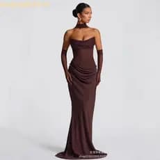 Novo estilo elegante gaze costura tubo superior vestido longo vestido de festa de duas peças