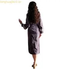 Feminino Novo Roxo Cheongsam Fino Melhorado Qipao Manga Longa Vintage Estilo Chinês Vestidos Longos High-end Ameixa Flor