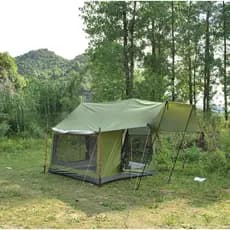 Tenda de cabana para 4 pessoas ao ar livre com cortina de céu de extensão de três lados de malha, pode ser ligada à barr
