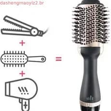 Escova de ar quente, modelador de cachos para uso em cabelos molhados e secos, escova secadora de cabelo com íons negati
