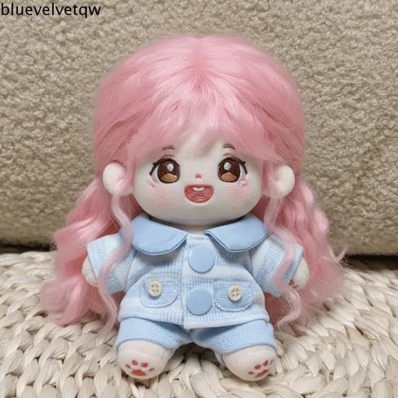 BLUEVELVETQW 1 Conjunto De Roupas De Boneca , Mini De Algodão Azul De 10cm , Vestir Terno Casual Bonito
