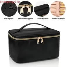 Bolsa de Maquiagem de Viagem, Bolsa de Cosméticos Portátil com Organizador de Pincéis de Maquiagem, Estojo de Maquiagem
