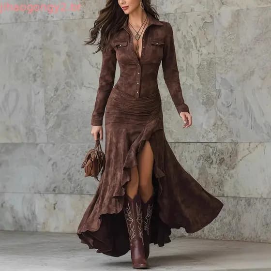 Vestido Longo Slim Fit com Zíper e Gola Alta para Outono/Inverno 2026 897