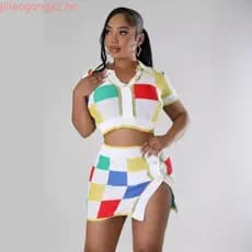 Estilo europeu americano 2024 primavera verão novo estilo moda contraste cor magro-ajuste cseta cintura alta Hip-emba
