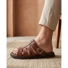Sandalia chinelo de couro masculina confortavél ortopédico