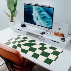 Mousepad 80x30 Deskpad Xadrez Quadriculado Old School Preto Branco Antiderrapante