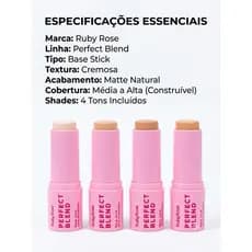 Base Em Bastão Ruby Rose Perfect Blend 6,68g com Cobertura Uniforme
