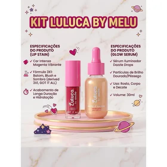 Kit maquiagem Sérum Glow + Got It All Blush 3 em 1 .. Kit Luluca by Melu