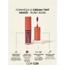 Blush liquido Cream Tint Mood Ruby Rose Multifuncional Olhos Boca e Bochechas Cor Natural