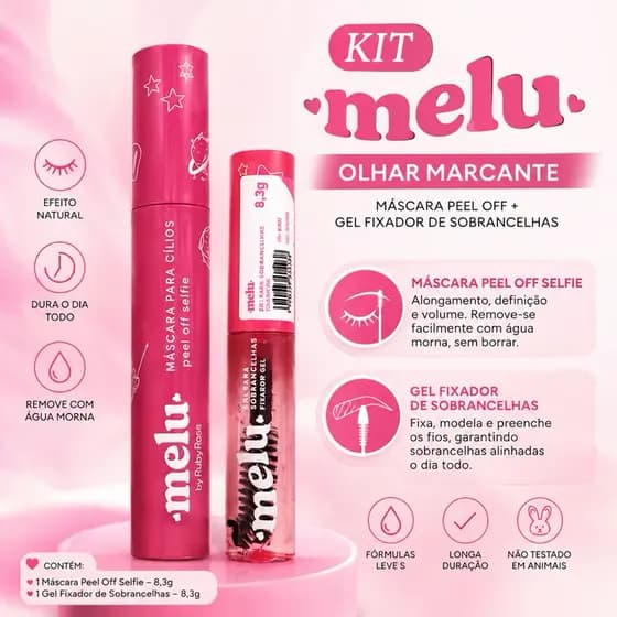 Kit MÁSCARA De CÍLIOS + GEL PARA SOBRANCELHAS Melu