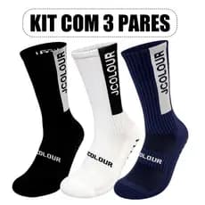 Jcolour Kit 3 pares Meias de Futebol tubo médio  Esportivas Corrida Antiderrapante