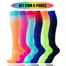 Jcolour 6 pares Meias Compressão Joelho Alto Esport Esportivas Diabetes Varizes Correndo Ciclismo