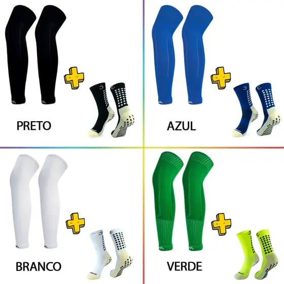 Kit Meias Jcolour masculinas com caneleira + meias de futebol antiderrapantes confortável resistente