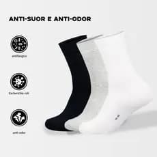 Kit 3 Pares Meias Antibacterianas Unissex Antiodor Respiraveis para Homens e Mulheres