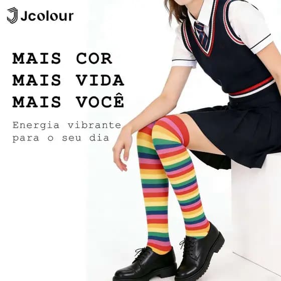 Kit 6/10 Meias Colorida Jcolour Cano Médio Alto ou Longa Meia Arco Iris Alta para Infantil Adulto