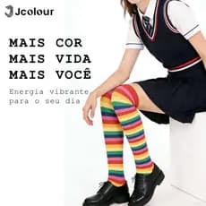 Kit 6/10 Meias Colorida Jcolour Cano Médio Alto ou Longa Meia Arco Iris Alta para Infantil Adulto
