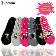 Jcolour Kit 6 Meias Sapatilhas Antiderrapante Pilates Yoga Hidroginástica Academia Dança Tam.33-39