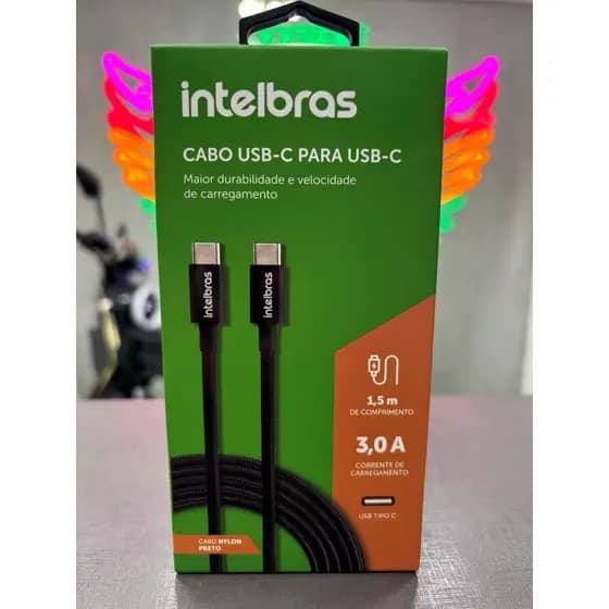 Cabo USB-C para USB-C 1,5m Preto Intelbras