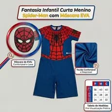 Fantasia Infantil Homem Aranha Curto Com Máscara EVA