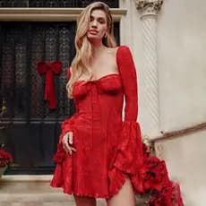 Vestidos de Festa de Ano Novo de Manga Longa Mingmingxi 2025, Vestido Casual Elegante de Natal com Manga Larga, Vestido