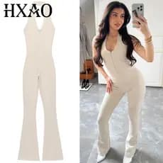 Macacão Halter HXAO Feminino Verão 2025, Macacão Elegante para Mulheres, Macacão Sem Ombros e Costas Descobertas